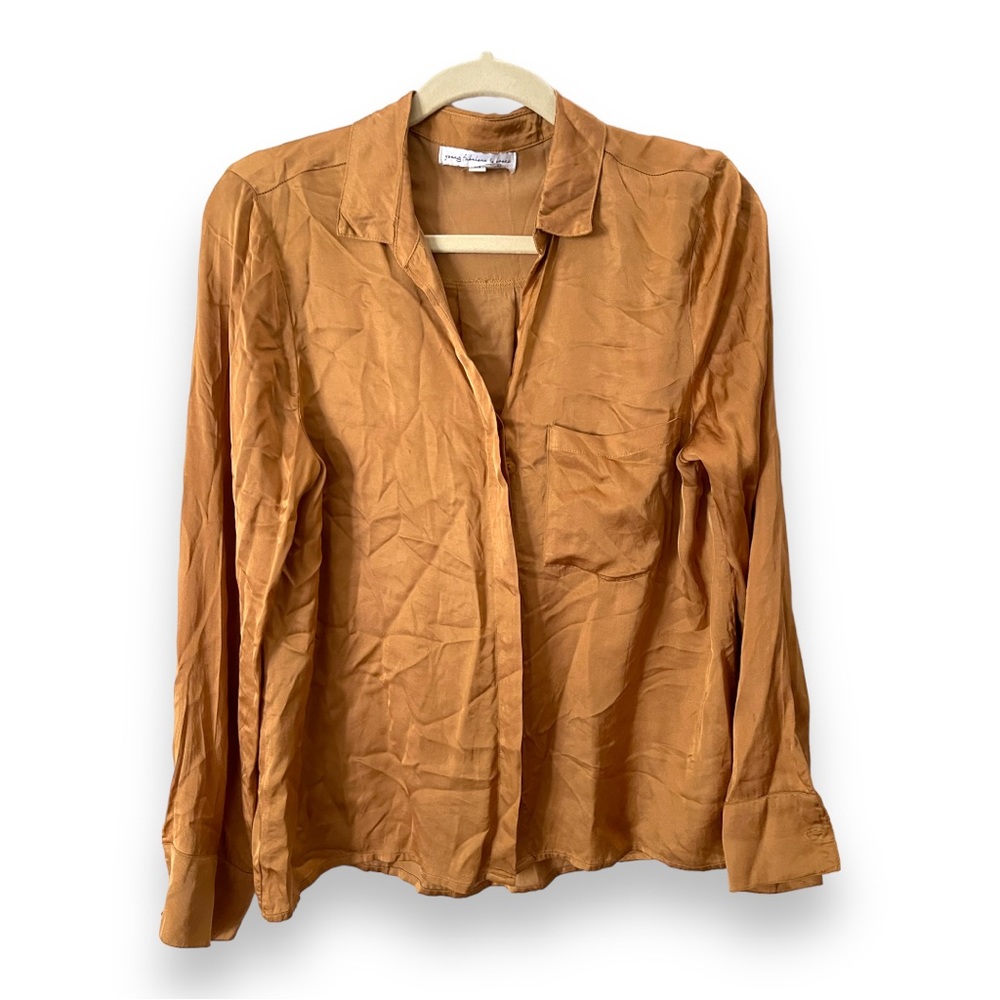Young‎ Fabulous and Broke Button Front Silky Long Sleeved Blouse in Rust/ Tan